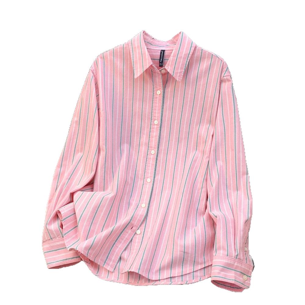 Women's Anti-Curling Striped Shirt - Overlap Design, Loose Fit, Plus Size, Perfect for Spring & Autumn.