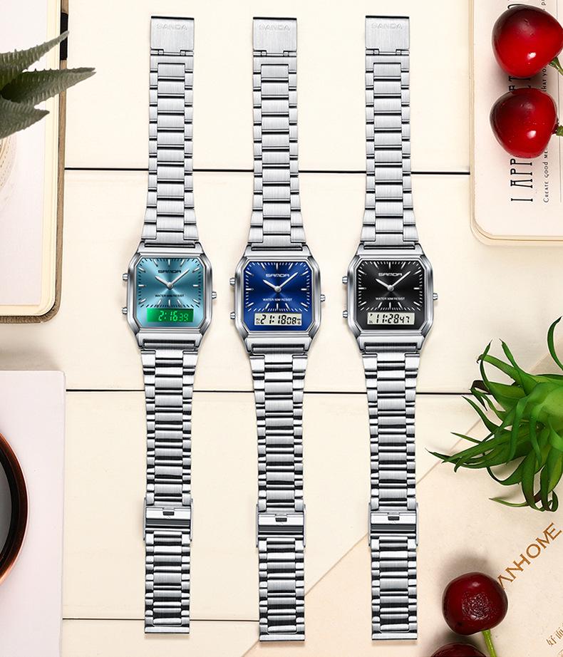 Sanda Retro Business Men's Electronic Watch with Steel Band - Trendy, Thin, and Fashionable.