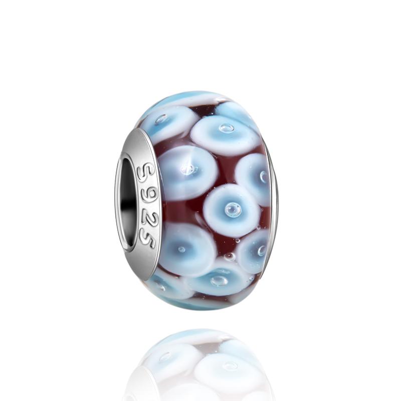 Matte Black Collection copper ThreeDimensional FlowerStriped Glass Bead Charms Compatible With Do It Yourself Bracelets Necklaces Exquisite Pieces P