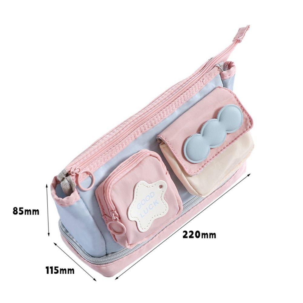 New Contrast Color Pen Bag Handheld Large Capacity Pencil Case Zipper Design Stationery Bag School Office