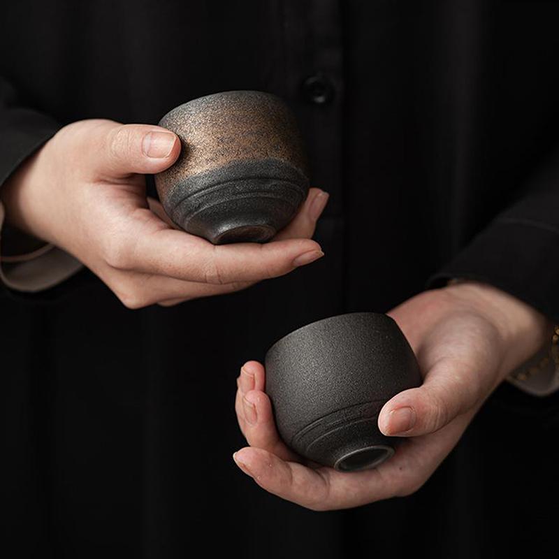 Japanese Style Handmade Stoare Tea Cup Kung Fu Tea Set Tea Cup Small Single Cup Ancient Style Quiet Road Cup Bowl Teacup