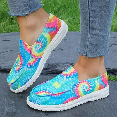 Damen Batik Canvas Schuhe, Lässige Schnürschuhe für Outdoor, Leichte Low-Top Sneaker