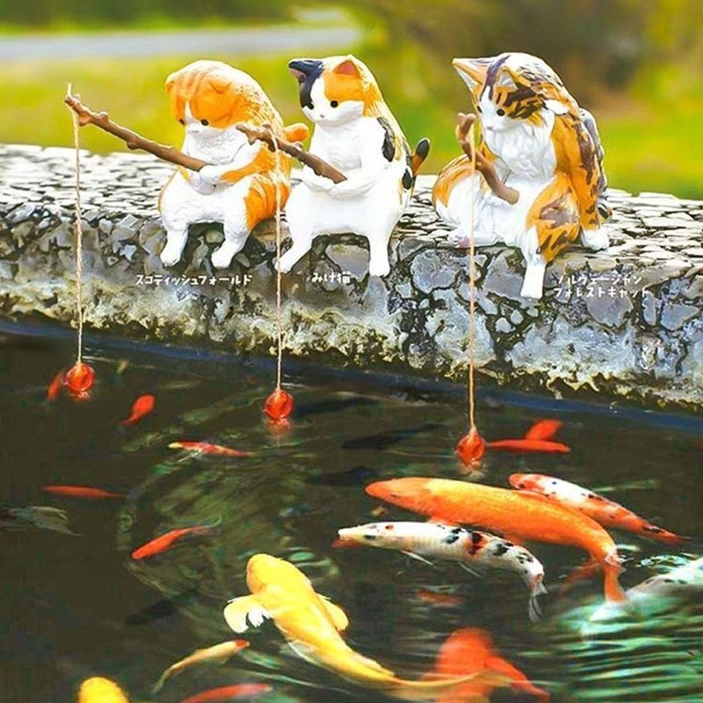 Fishing Cat Aquariums Decorations Fish Tank Hangable Landscape Aquarium Cat Fishing Ornament Home Aquarium Decor