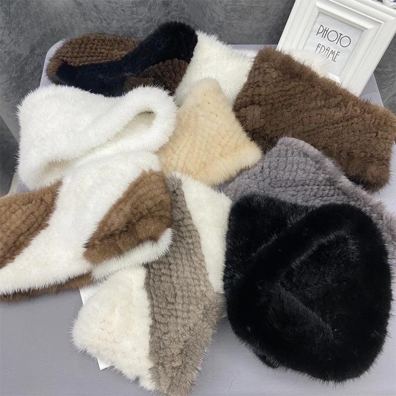 Natural Mink Fur Neck Warmer Elastic Women Winter Warm Headband Female Genuine Mink Fur Ring Scarf