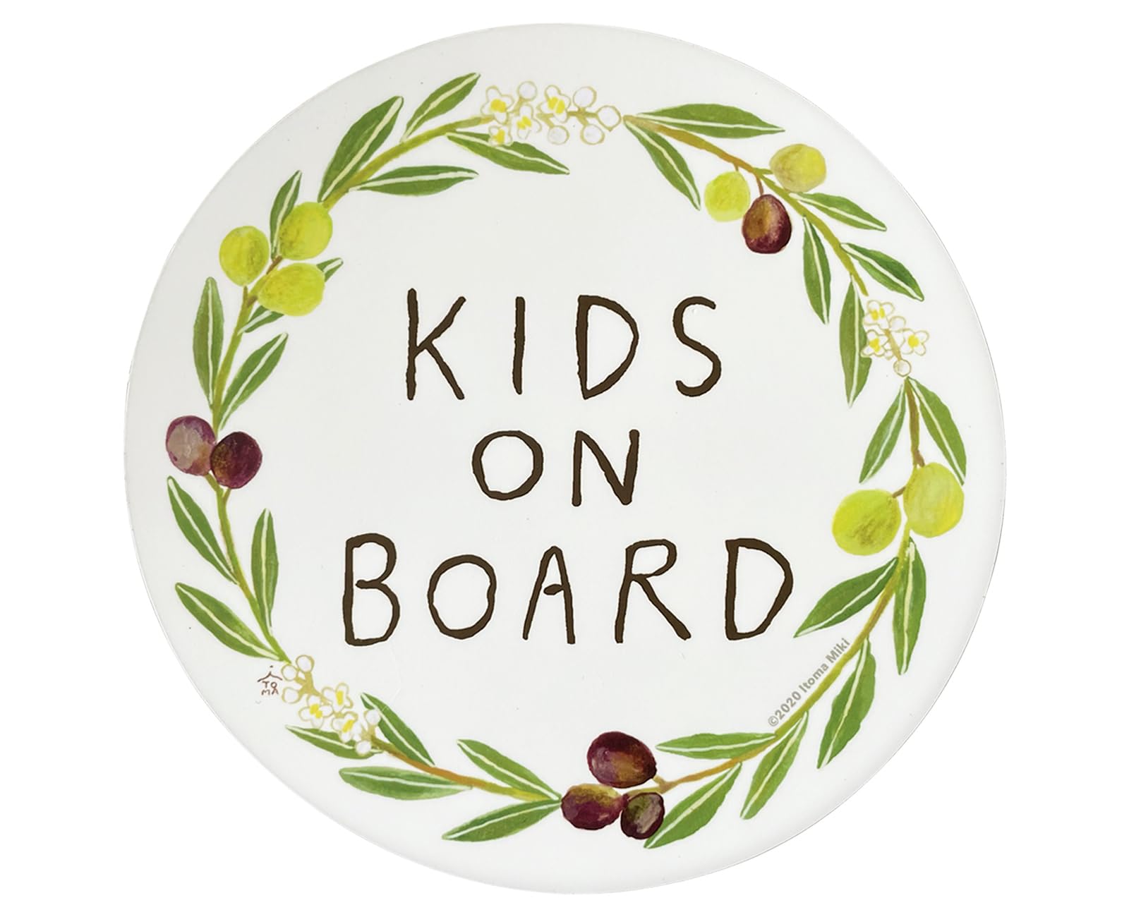 

pienihoho Miki Itomaki Original Illustration Car Magnet KIDS ON BOARD Diameter 14cm Safety Sign Riding Plate Wreath Illustration Series (Olive KI