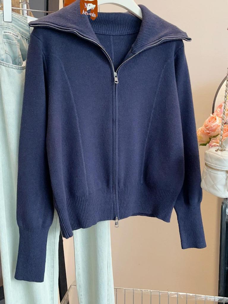 Elegant Korean Style Women's Long-Sleeve Lapel Cardigan Sweater