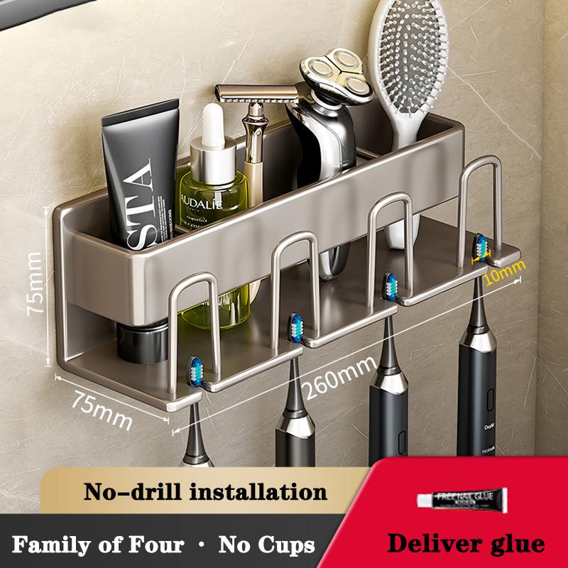 Metal Toothbrush Storage Rack Wall-Mounted U-Shaped Card Slot Electric Toothbrush Holder Razor Cup Shelf Bathroom Organizer