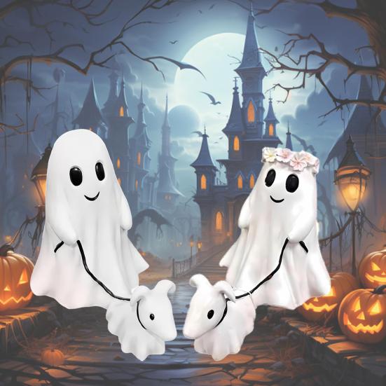 Halloween Ghost Walking Dog Statue Spooky Garland Ghost Walking Puppy Figurine Resin