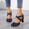 Women High Heels Shoes  Autumn New Round Toe Chunky Heel Casual Platform Women's Shoes Female Belt Buckle