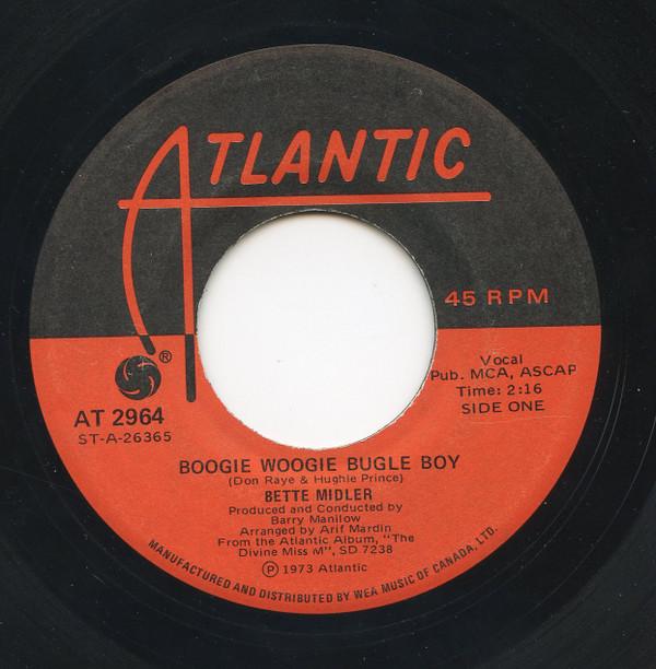 

7-дюймовая пластинка БЕТТ МИДЛЕР - Boogie Woogie Bugle Boy / Delta Daw AT2964 ATLANTIC 1973 Канада Джаз Б/У