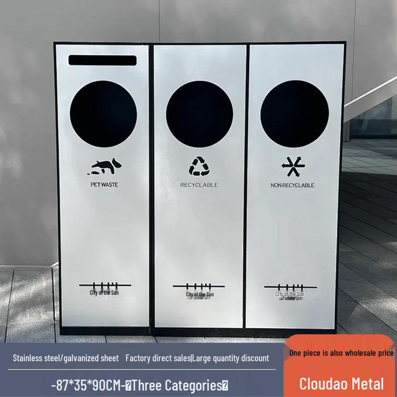 Large Outdoor Stainless Steel Trash Can with Three or Four Compartments for Streets, Parks, and Communities