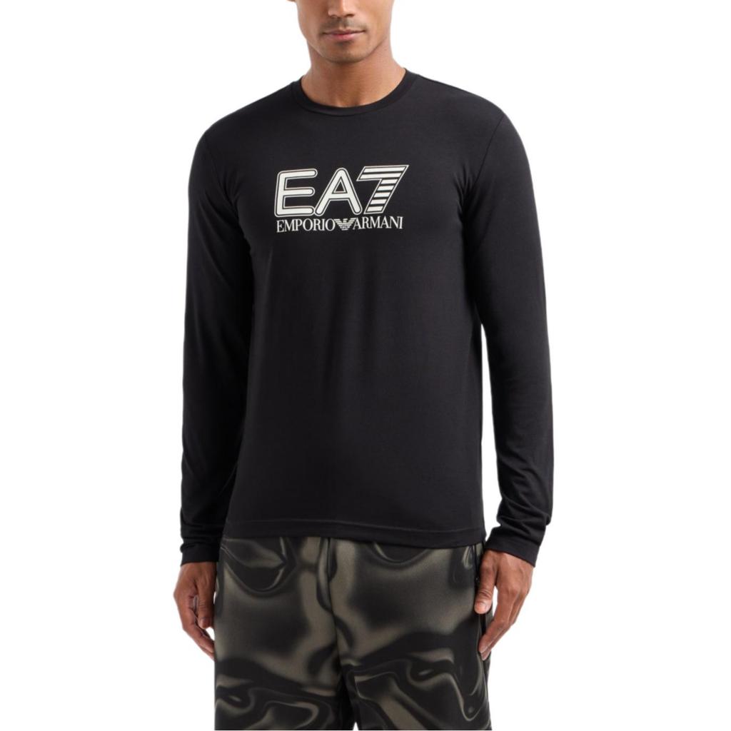 Emporio Armani FW22 EA7 Series Logo Print Crew Neck Long Sleeve T-Shirt Men Tops Black 6ZPT24-PJM9Z-1200