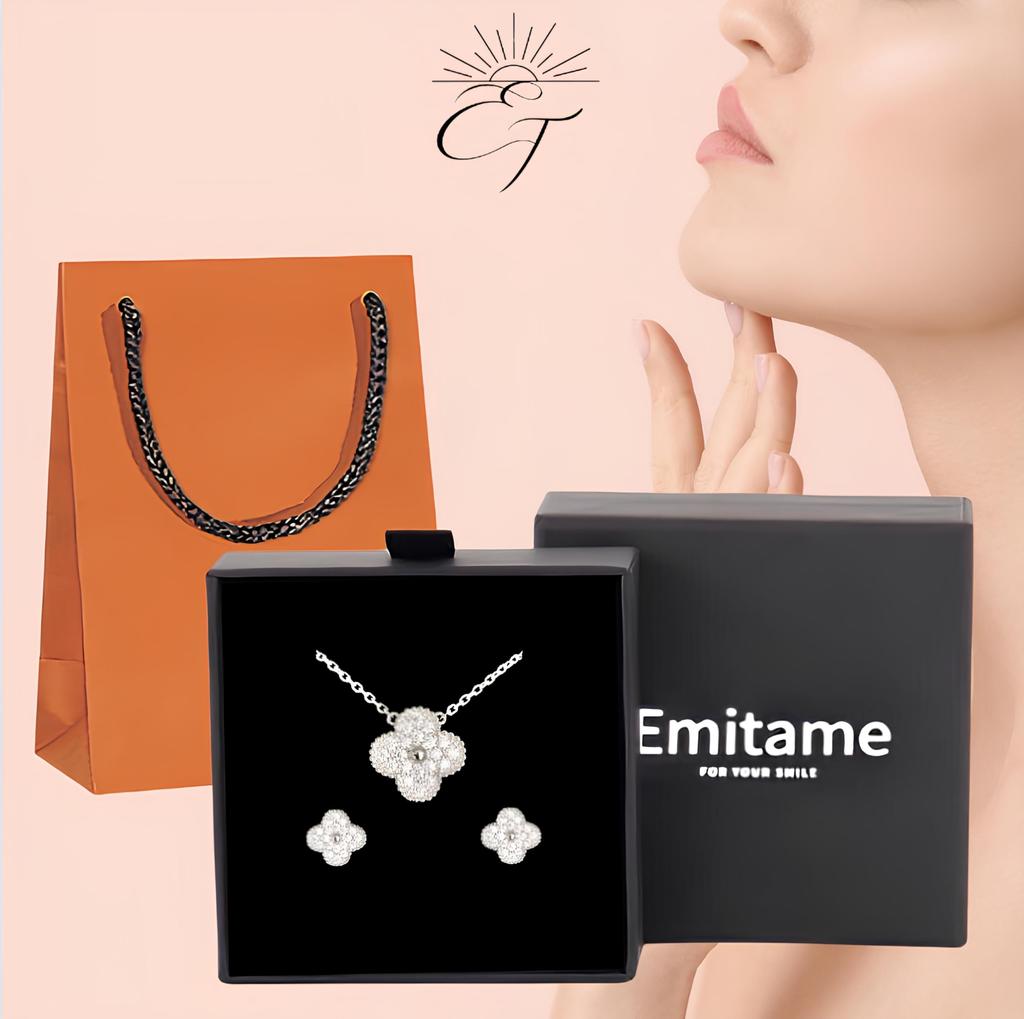 Emitame, Clover Motif CZ Diamond Bracelet, Four-Leaf Clover, S925 Sterling Silver, Gold Chain, Cute and Stylish, Women's Jewelry