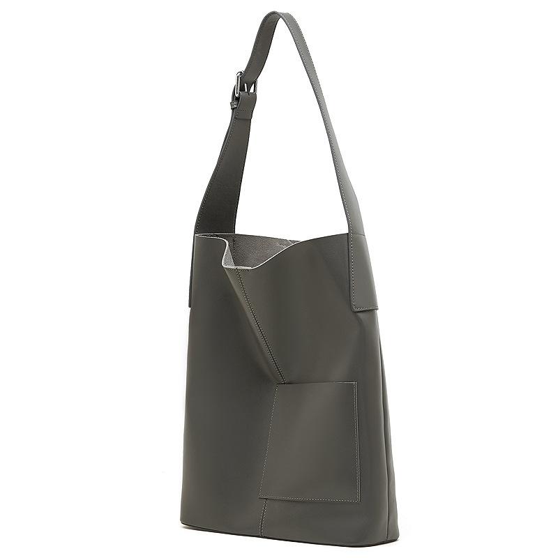 

First Layer Vegetable Tanned Cowhide Large Bag Large Capacity Bucket Bag Genuine Leather Tote Bag Shoulder Bag Handbag Bag 28*9*35.5 серый
