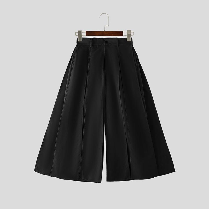 INCERUN Men Zip-up Waist Ribbon Loose Wide Legs Long Pants Trousers 4XL чёрный