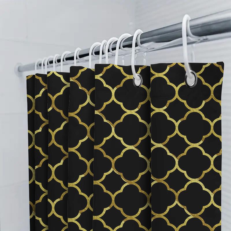 Černá Zlatá Krajka Sprchový Závěs Látka Koupelnová Rohožka Voděodolná Dekorativní Okenní Závěsy Domácí Dekorace (180X240Cm) Interna