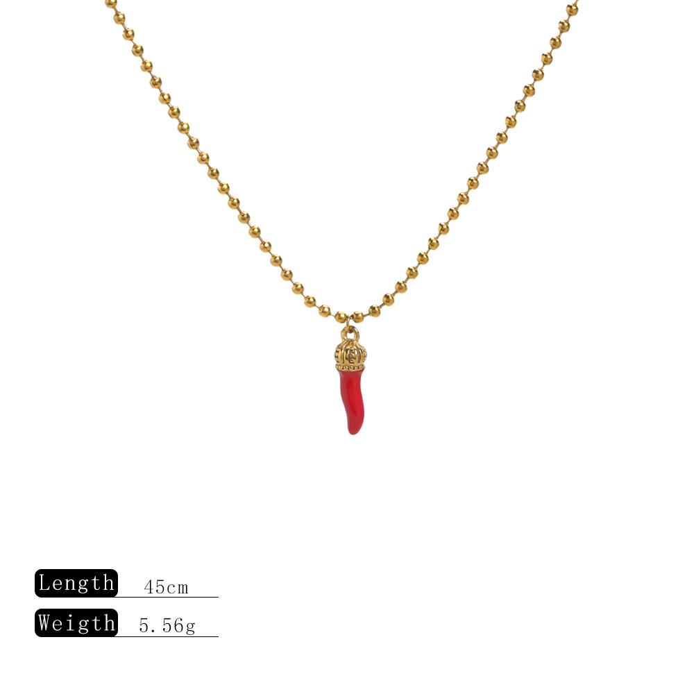Summer Sweet Fruit Necklace Red Pepper Strawberry Cherry Pendant Ball Chain Choker Waterproof Stainless Steel Jewelry Party Gift