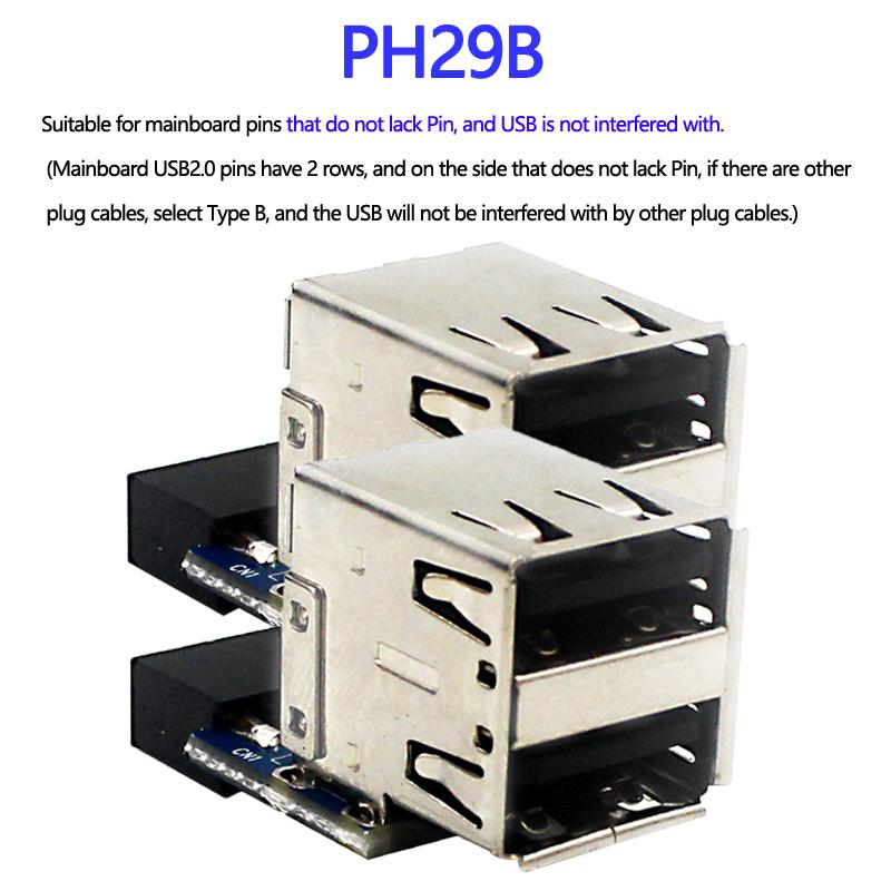 USB 2.0 Motherboard Header 9pin 10pin Motherboard to 2 Ports USB 2.0 Dual USB A 9 Pin Female Adapter Converter