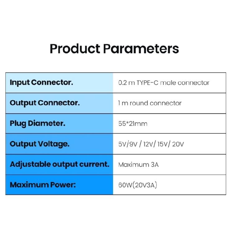USB C to DC5521 Adapter Cable Charging Cord with 8 Adapter Plugs Optional Supports 5V to 20V for Laptops and More