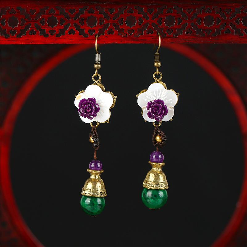 Handmade Classical Jade Fringed Earrings, Retro Female Long Style Temperament Agate Shell Antique Earrings, Earrings.