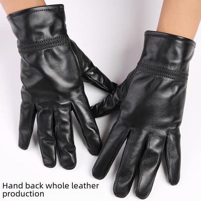 Men's Genuine Leather Cycling Gloves, Thick Velvet-Lined for Warmth, Winter Sheepskin Motorcycle Gloves
