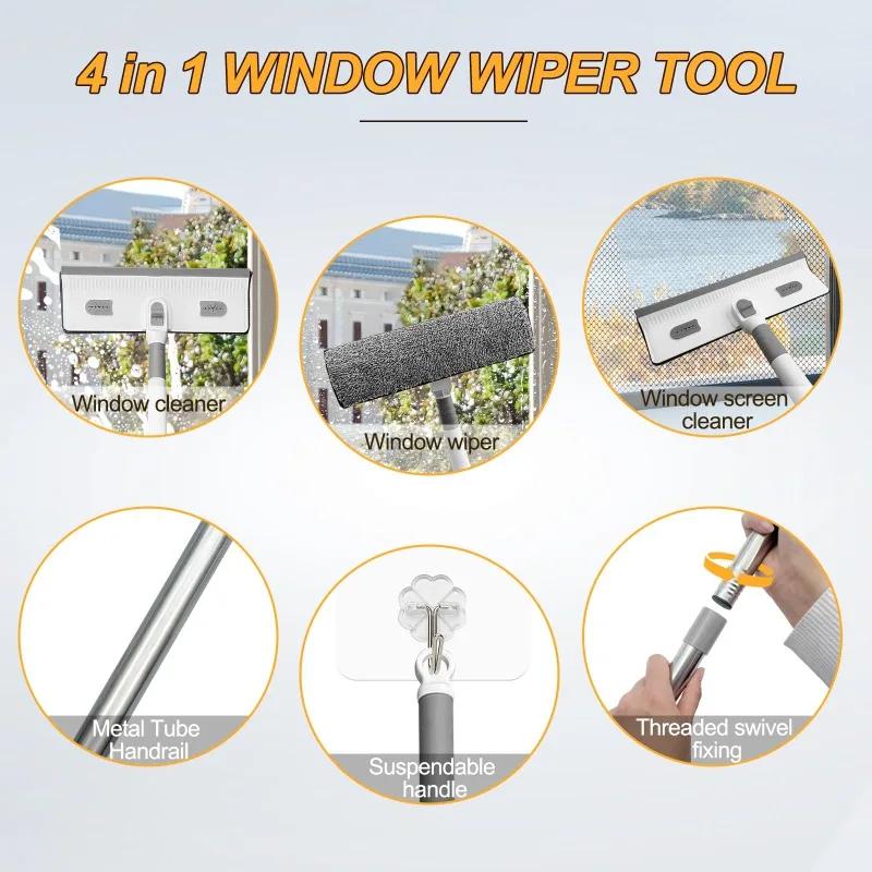 Stěrka na okna Čistič 4 v 1 Nástroj na čištění oken s ohebnou a rovnou prodlužovací tyčí Teleskopické okno.