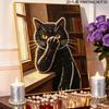 Sparkling Pearl Painting On Stretched Frame Cute Black Cat In Library DIY Bead Art Canvas Relaxing Hobby Gift for Craft Lovers