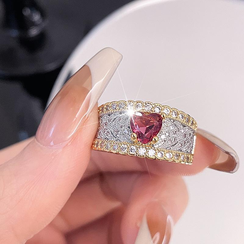 Medieval Retro Heavy Industry Inlaid Zir*****Pen Ring Brushed Light Luxury Niche High-End Court Ring Woman