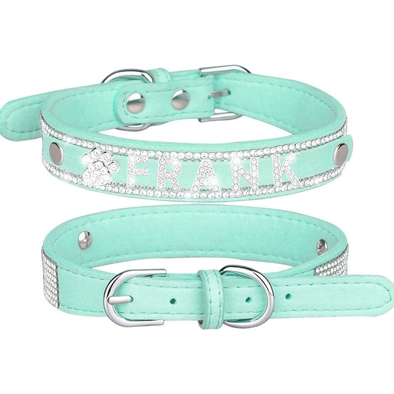 Sparkling Rhinestone Soft Suede Leather Dog Collar Dog Cat Rhinestone Collar Crystal Diamond Pet Dog Puppy Collar