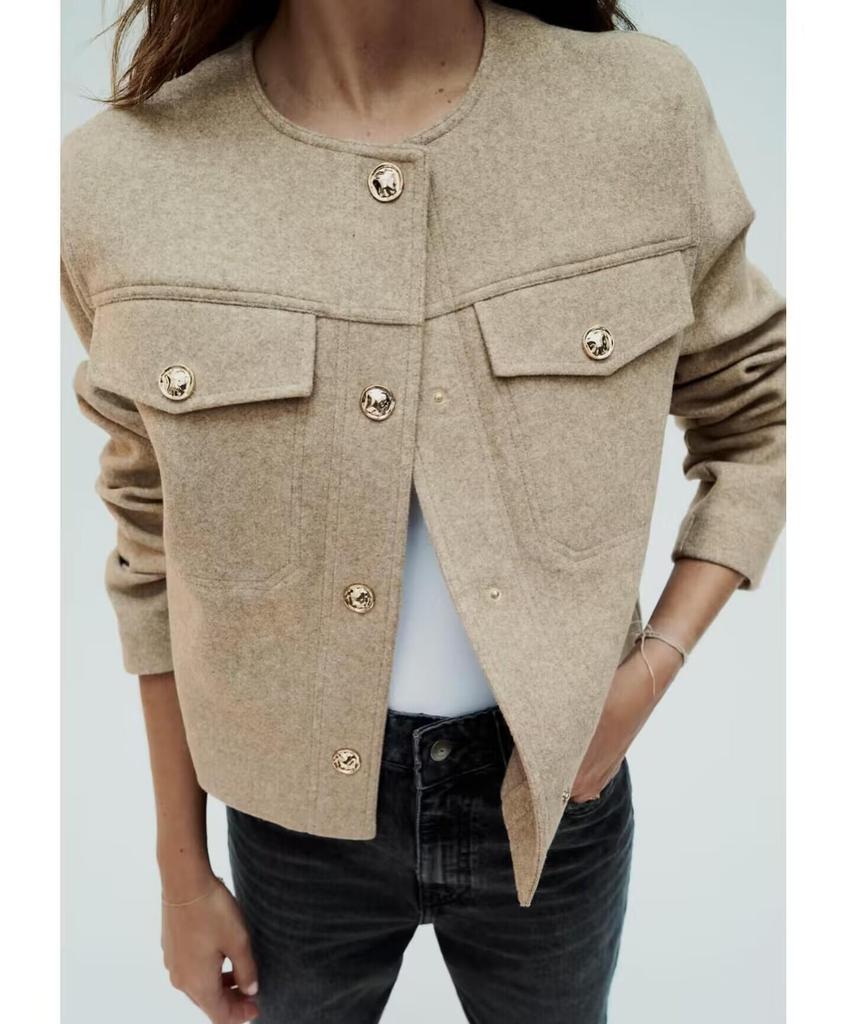 Women's European & American Style Pocket Decor Short Cardigan for Autumn & Spring