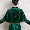 Elegant Green Velvet Cheongsam Two-Piece Set with Shawl for Weddings and Banquets