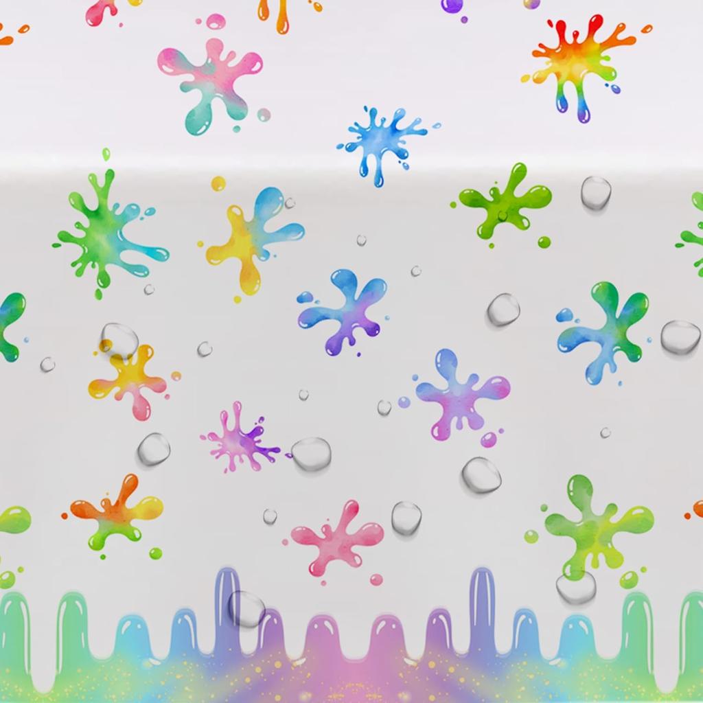 Xigejob Slime Birthday Party Tablecloth Decorations for Kids, Disposable Colorful Splatter Splash Theme Pink Slime Party Supplies Tablecover, 3 Pack,