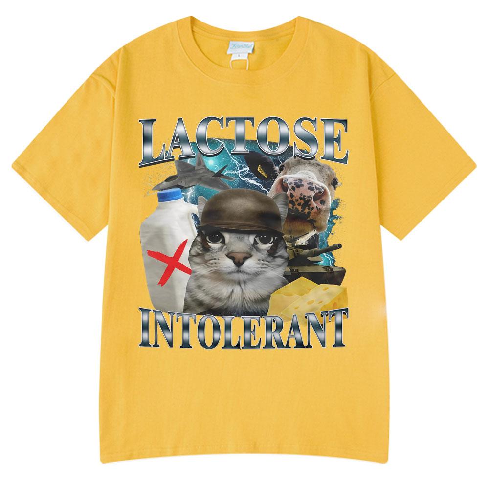 2025 Summer Hot Sale Wears Lactose Intolerant Funny Cat Meme T-shirts Fashion Tshirt Hip Hop Couple Style Clothes Cotton Tshirts