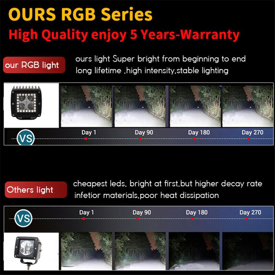 2x 3" Spot Pods LED Work Light RGB Halo Ring Chasing Multi-Color Remote Control