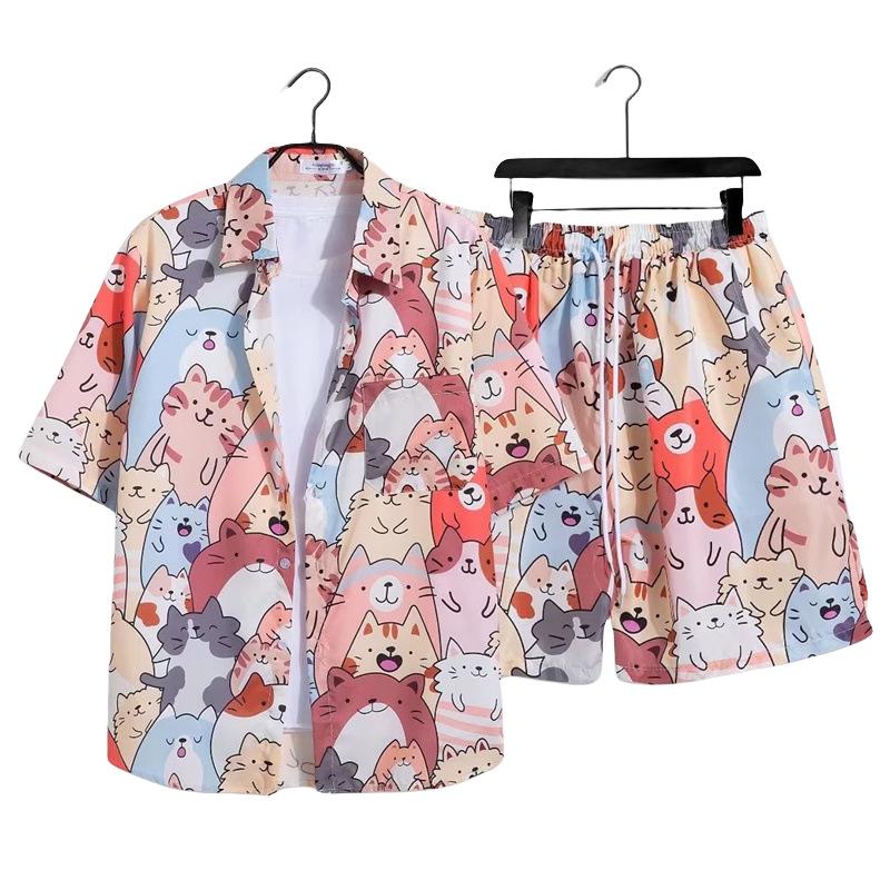 Hawaiian Floral Beach Resort Unisex Two-Piece Set: Loose Short Sleeve Shirt & Shorts