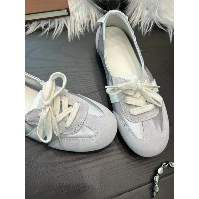 Ballet Women's Flat Autumn New Lace-up Breathable One-pedal White Shoes Fashion Single Shoes