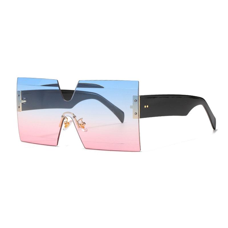 Rimless Oversized Sunglasses Women For Men Luxury Brand Designer Vintage Sunglasses Popular Rivet Shades Uv400