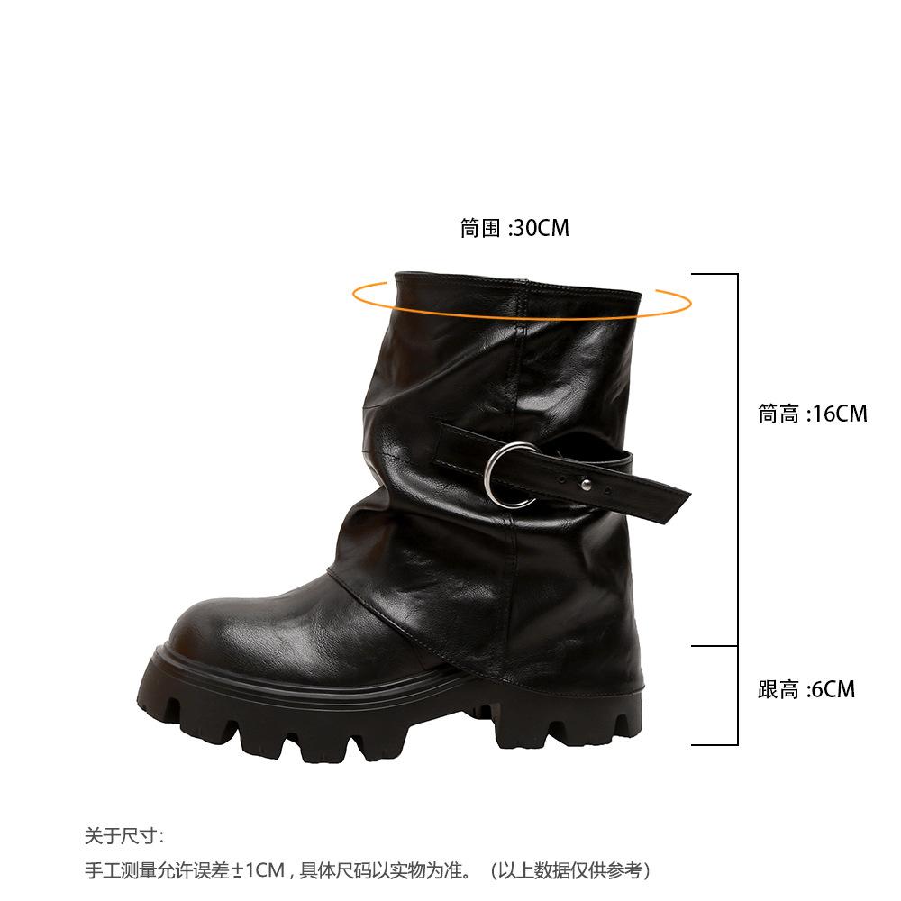 New Spot Platform Fashion Short Boots Women's Autumn and Winter Versatile Pleated Trouser Tube Boots British Style Medium Tube Martin Boots W