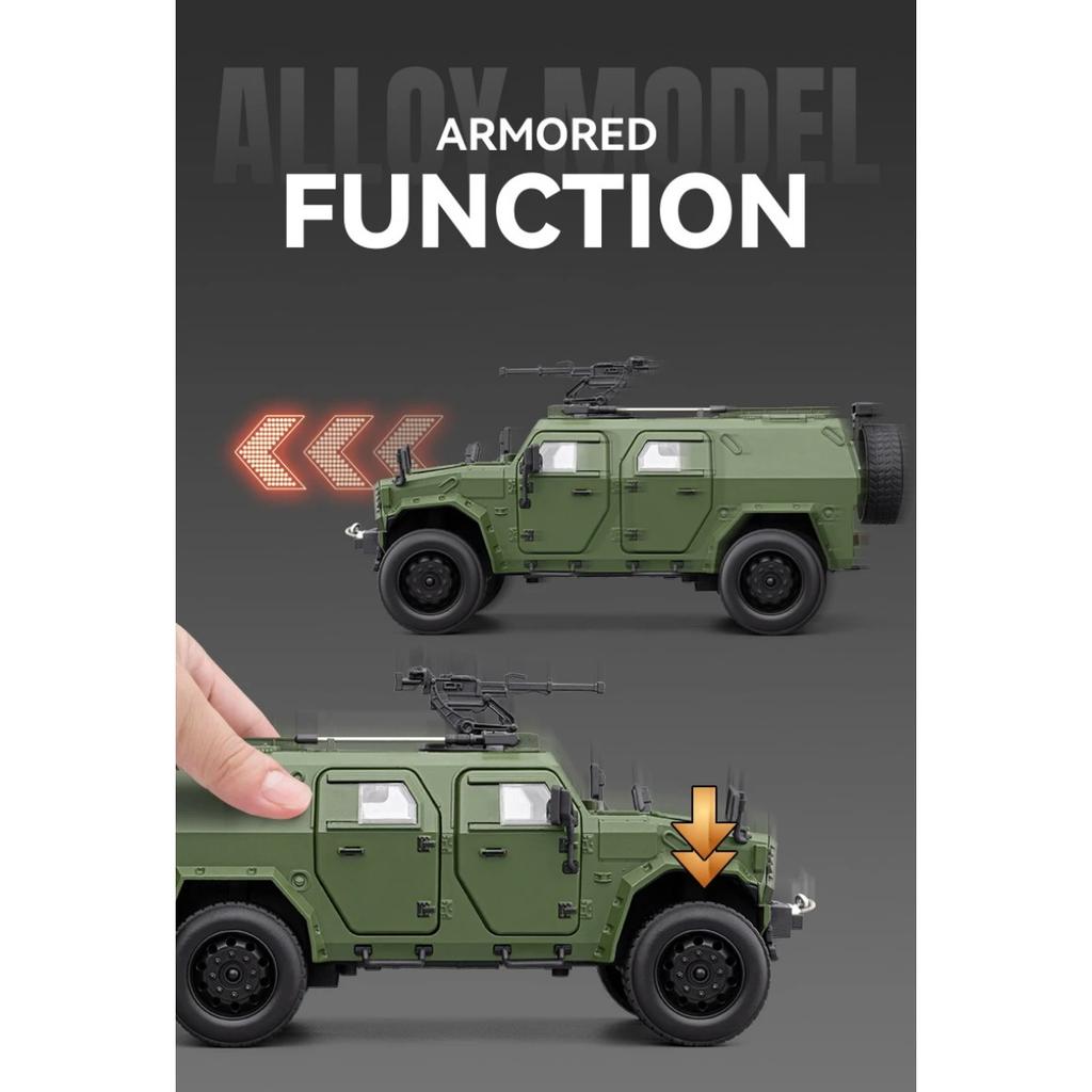 1/20 Alloy Military Explosion Proof Car Model Diecasts Metal Off-road Vehicles Tank Armored Car Model Sound Light Kids Toys Gift