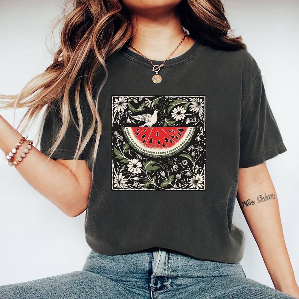 Watermelon Flag Tshirt This Is Not A Watermelon T-Shirt Short Sleeve Unisex Graphic T Shirts Peace and Love Tee Streetwear Tops