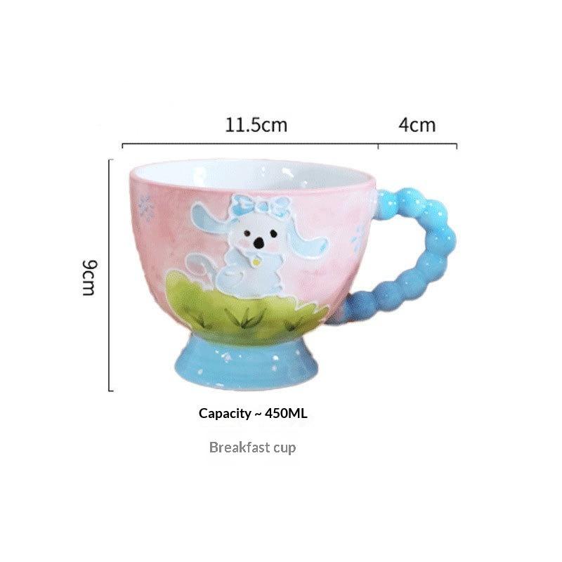 Hand-painted Ceramic Cup Cute Creative Bead Handle Breakfast Cup High Value Large Capacity Milk Oat Cup Drinking Cup