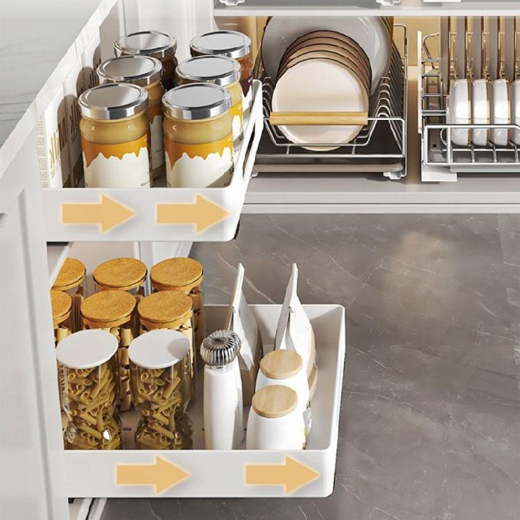 No Drilling Condiment Rack Extendable Drawer Storage Shelves for Kitchen Cabinet