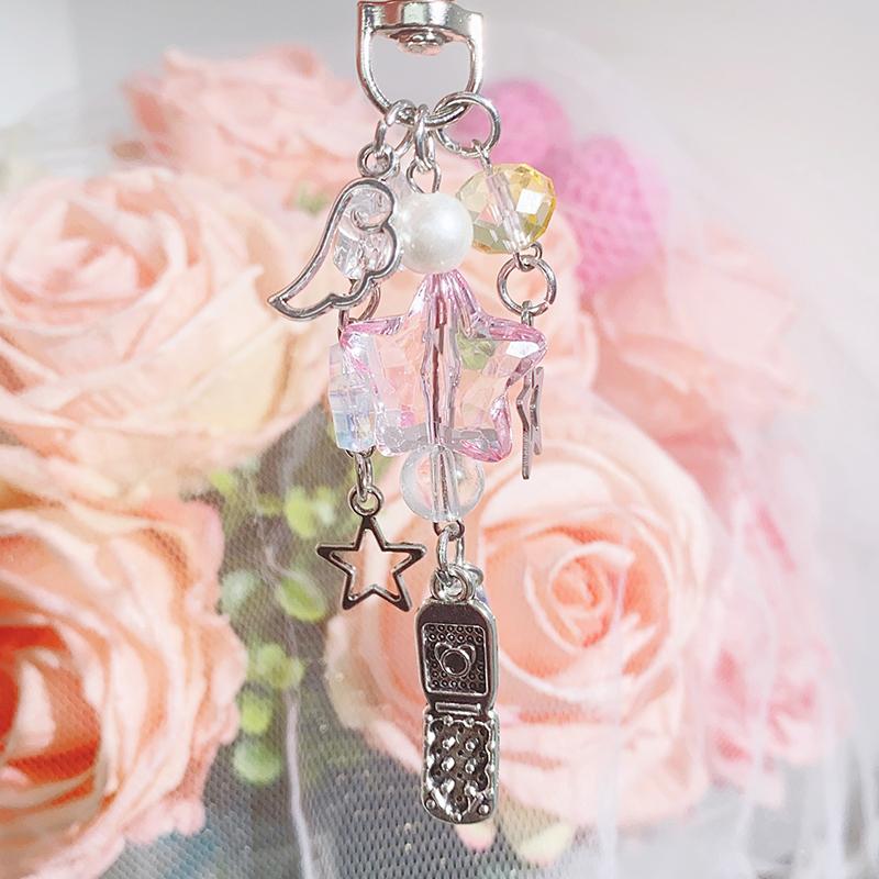 Korean Fresh Cute Star Phone Lanyard Keychain Y2K Sweet Girly Keyring Bag Pendant Key Accessories For Girls Gift