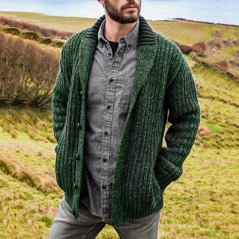 Herbst Winter Herren Cardigan Einfarbige Langarm Slim Fit Strickpullover Mantel Lässige Strickjacke