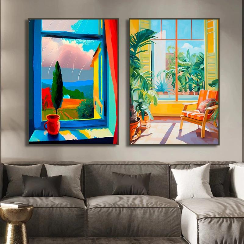 Palm Springs Sunset Pool Print Retro Architecture Poster Wall Art Canvas Painting Print Moody Pictures Cottage Boho Home Decor