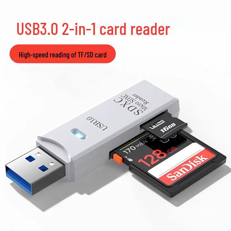 2-in-1 High-Speed USB 3.0 Card Reader for TF and SD Cards - Compatible with Computers, Tablets, Cameras, Laptops, and Cars