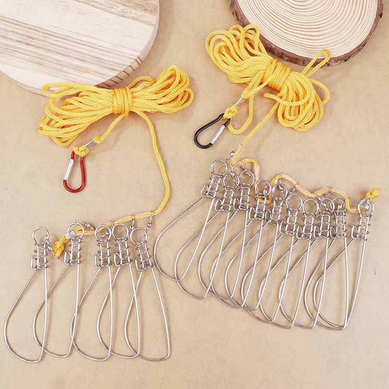 5M 5/10 Lock Stainless Steel Fishing Lock Buckle Fishing Snaps Chain Stringer With Float Live Fish Lock Belt Fishing Accessories