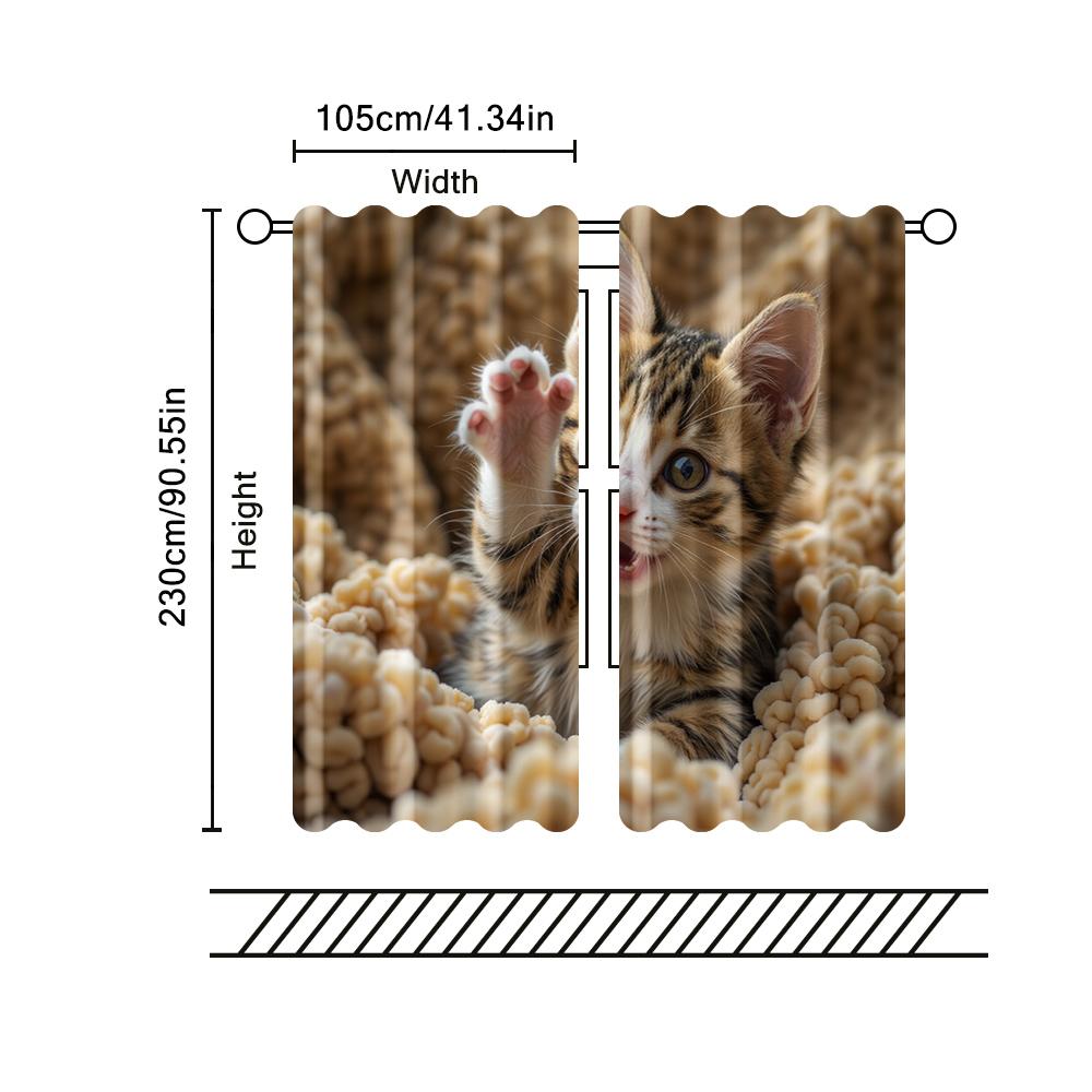 Set aus 2 Filtervorhängen Ohne Stangen Nicht verschiebbar Ohne Batterien Niedliche Katze Verwendung Schlafzimmer Wohnzimmer Vorhang Polyester Perfekt für Bereich