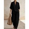 2026 Spring/Summer Hot-Selling V-Neck Short-Sleeve Top Set, Fashionable Casual Wide-Leg Pants Set