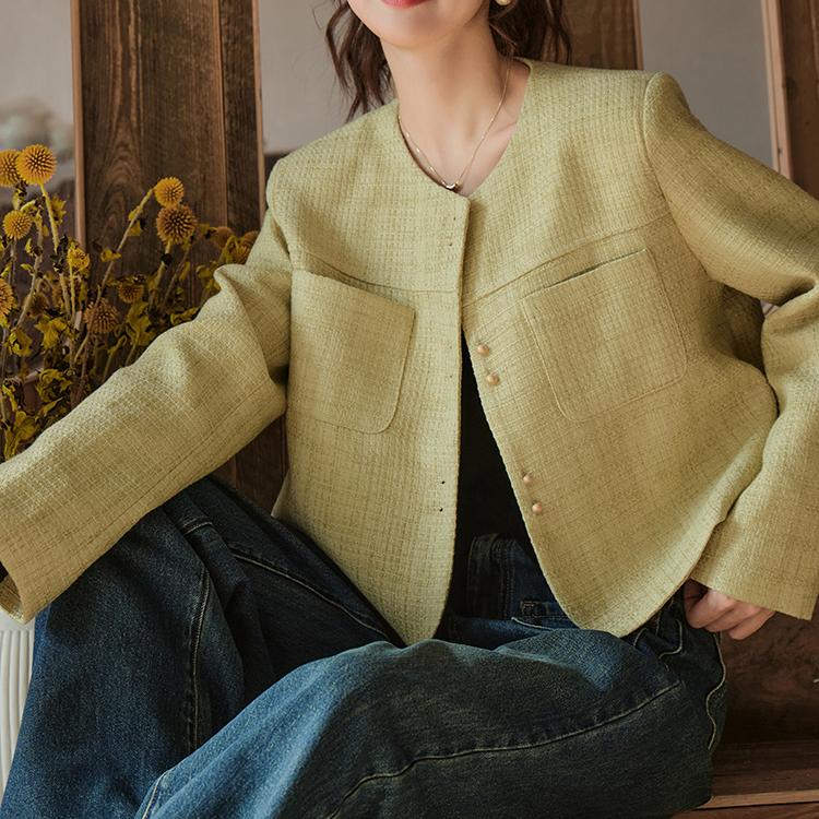 Mishow Jacken für Damen 2023 Herbst Vintage Pendler Lässig Locker O-Ausschnitt Langarm Taschen Lässige Damenbekleidung MXC44W0072